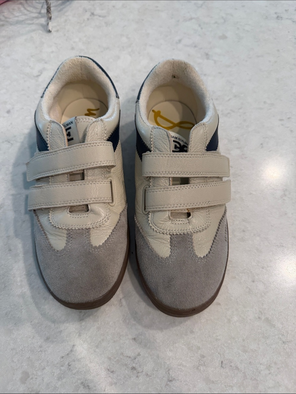 Sam Edelman Cream & Navy Leather Sneakers Velcro women’s